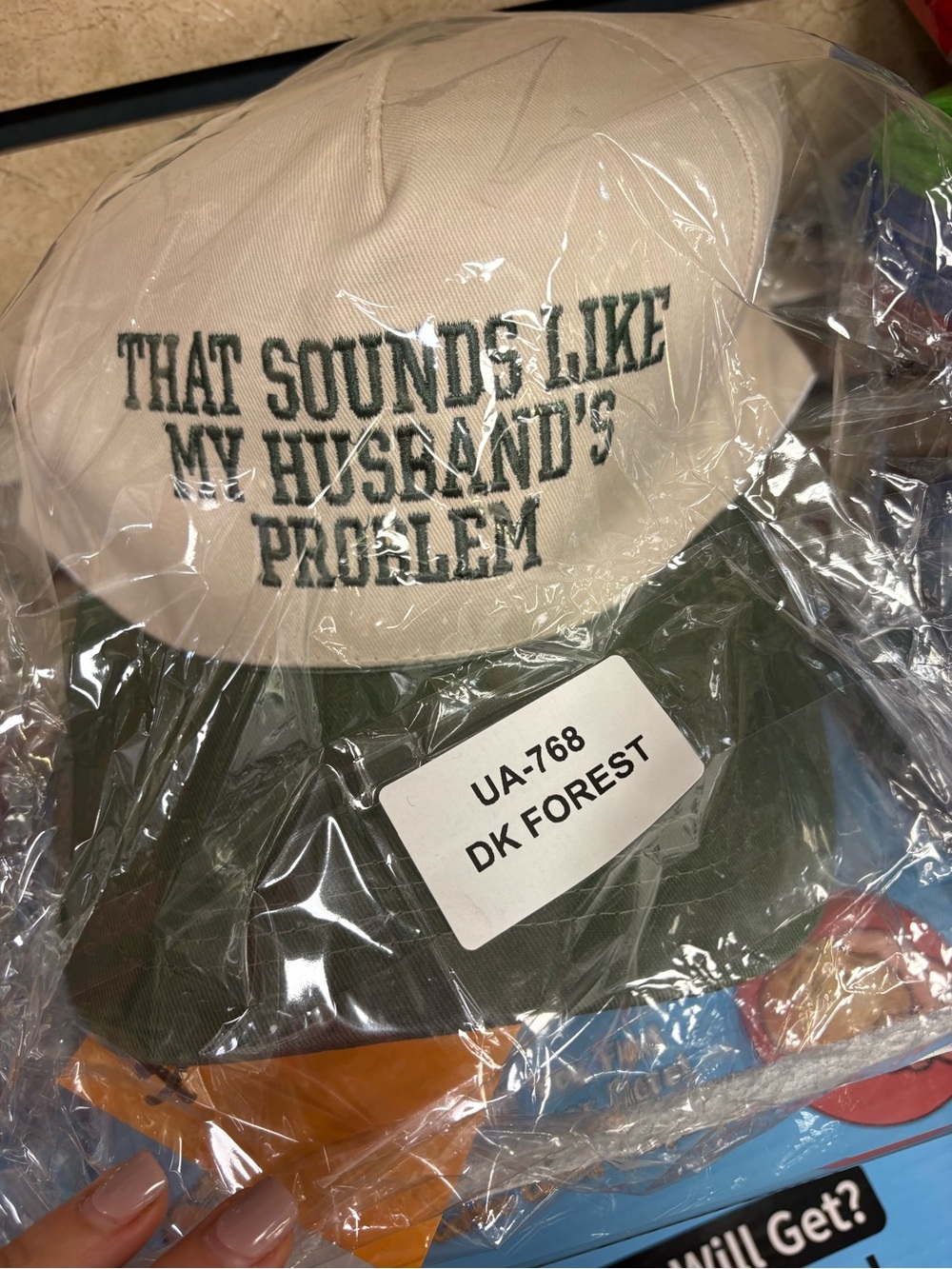 That Sounds Like My Husband's Problem Kids Beige & Dark Green Bucket Hat